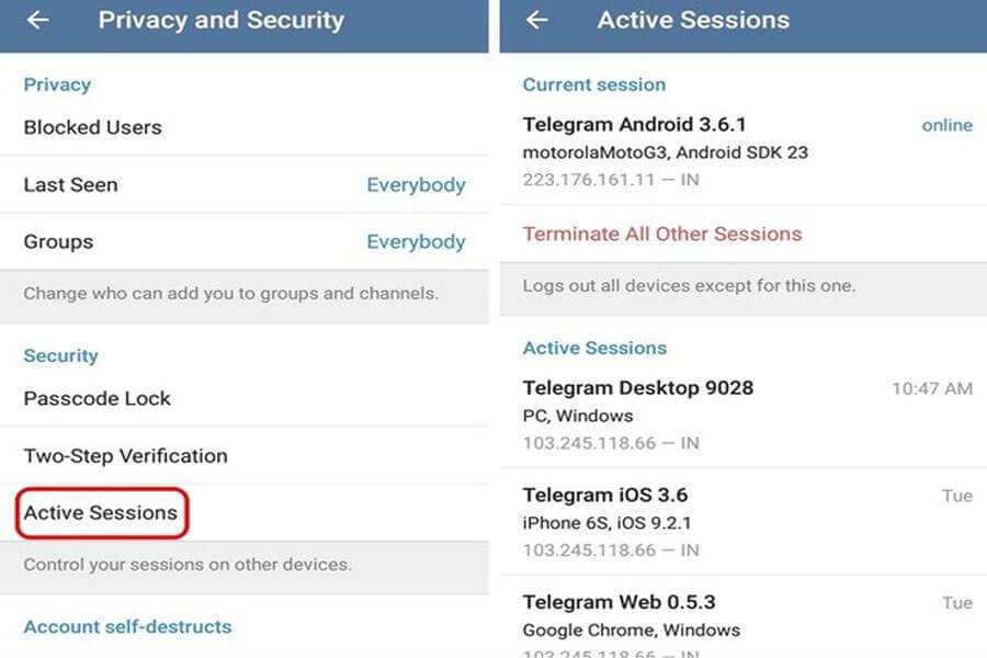 Telegram Active Sessions