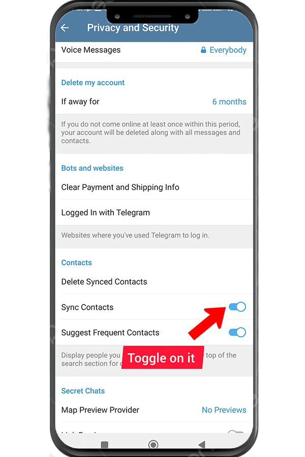 I-toggle ang switch sync contact