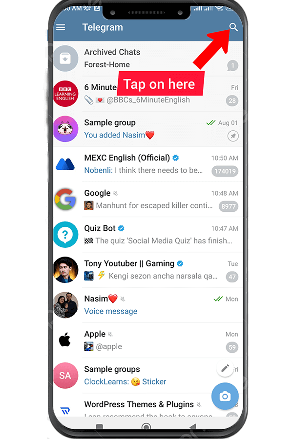 tap on the search bar 